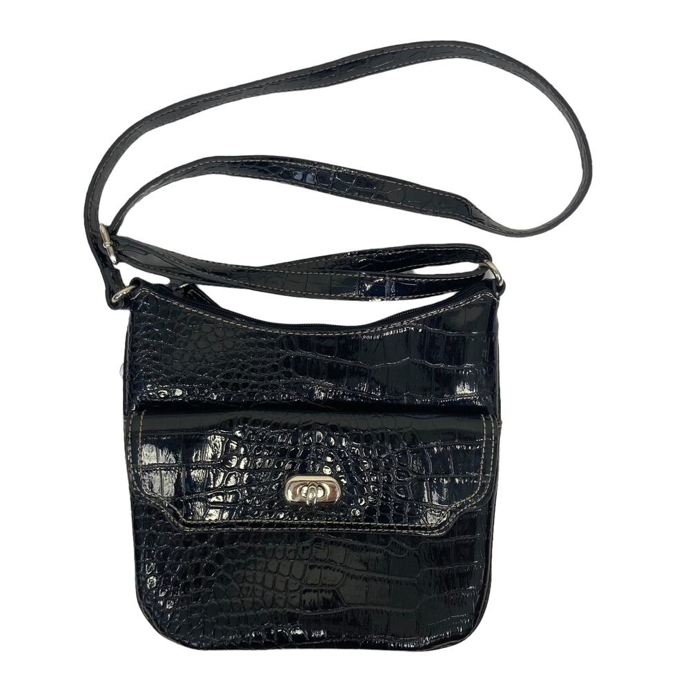 Nine West Black Patent Leather Crocodile Bag
